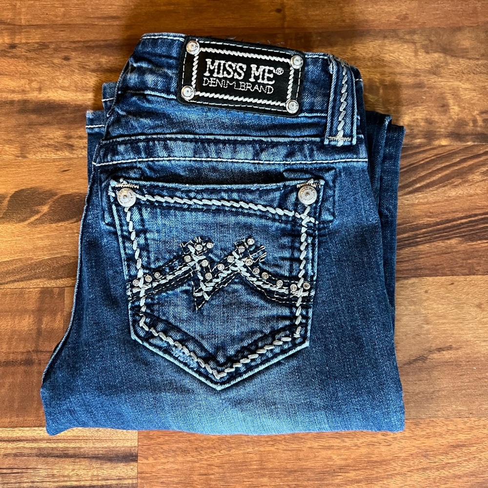 Miss Me Lightly Distressed Dark Wash Bootcut jeans